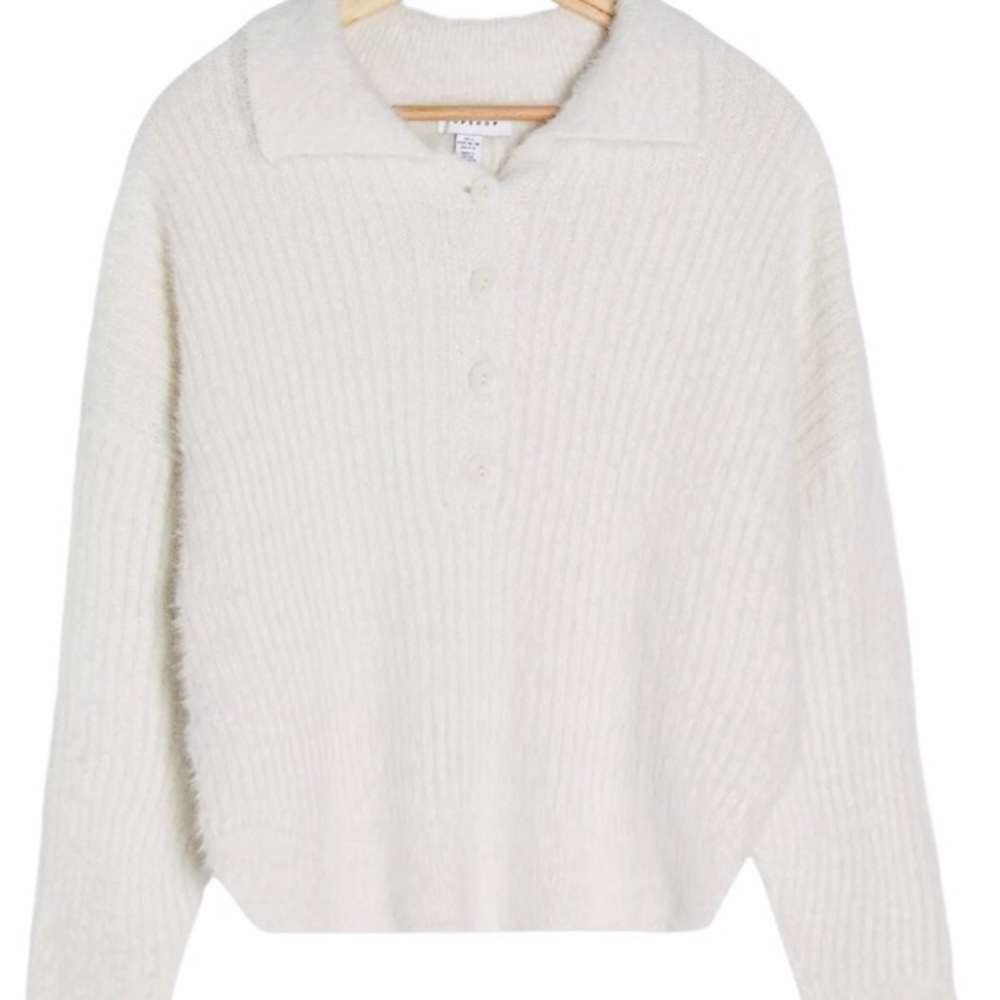 Top Shop—off white sweater—soft cozy-waist length